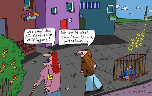 Cartoon: Unterwegs (medium) by Leichnam tagged unterwegs,geräusche,müßiggang,thorben,lennox,mitnahme,laufställchen,söhnchen,eltern,ehe