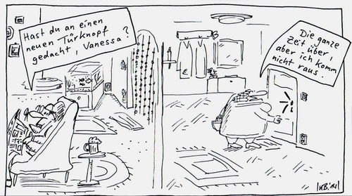 Cartoon: Vanessa (medium) by Leichnam tagged vanessa,türknopf,gefangen,abgebrochen,einkaufen