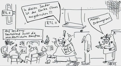 Cartoon: vom Amte II (medium) by Leichnam tagged vom,amte,rtl,müller,ordnungsamt,dienstbeflissen,chaos