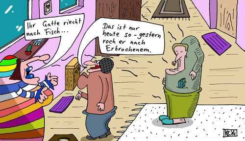 Cartoon: Wohnstube (medium) by Leichnam tagged wohnstube,gatte,geruch,stinker,fisch,erbrochenes,nur,heute,gestern,morgen,ehe,trauerspiel