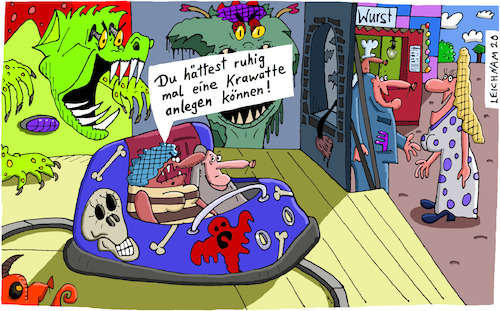 Cartoon: Wurst (medium) by Leichnam tagged wurst,rummel,geisterbahn,krawatte,herrisch,ehe,leichnam,leichnamcartoon