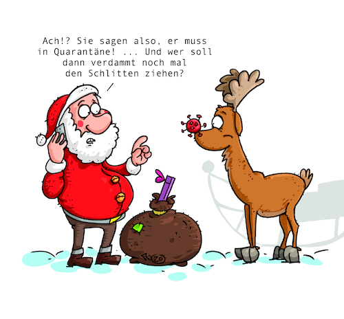 Cartoon: Schlittenproblem (medium) by Trantow tagged weihnachtsmann,weihnachten,virus,corona,covid,pandemie,weihnachtsmann,weihnachten,virus,corona,covid,pandemie