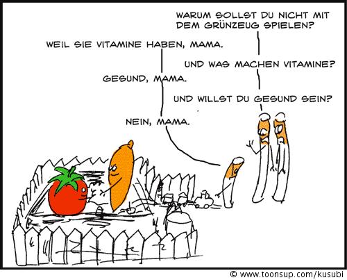Cartoon: Erziehungsprobleme (medium) by kusubi tagged zigaretten,kids,gesund,vitamine,garten,spielplatz