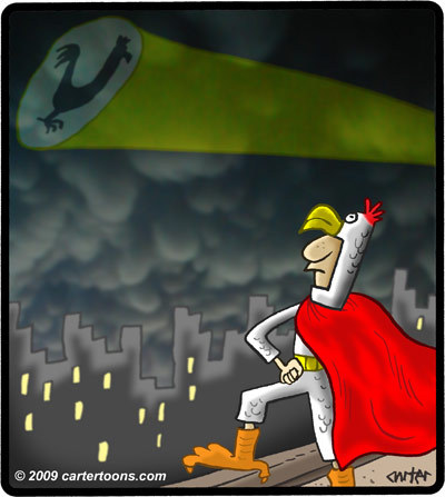Cartoon: Chicken Man (medium) by cartertoons tagged chicken,man,superhero,hero,city,signal
