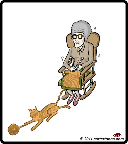 Cartoon: Knit Cat (medium) by cartertoons tagged yarn,rocking,grandma,knit,cat