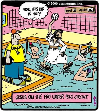 Cartoon: Polo Savior (medium) by cartertoons tagged jesus,water,polo,pool,coach