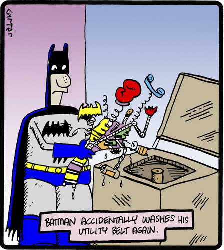 Cartoon: Utility Belt Washing (medium) by cartertoons tagged batman,superheroes,comics,hero,washing,machine,clothing,malfunctions,batman,superheroes,comics,hero,washing,machine,clothing,malfunctions