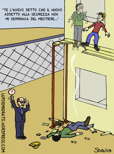 Cartoon: Addetto alla sicurezza (medium) by sdrummelo tagged sicurezza,lavoro,nero,operai