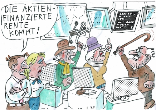 Cartoon: Aktienrente (medium) by Jan Tomaschoff tagged rente,börse,aktien,rente,börse,aktien