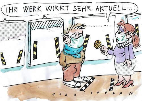 Cartoon: aktuell (medium) by Jan Tomaschoff tagged corona,distanz,kunst,corona,distanz,kunst