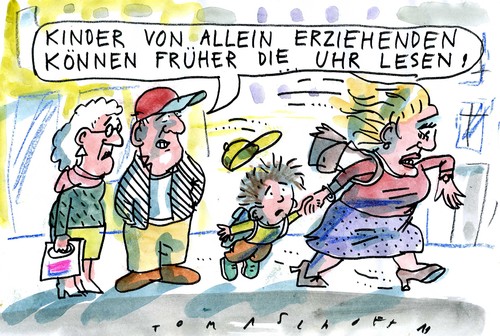 Cartoon: Alleinerziehende (medium) by Jan Tomaschoff tagged alleinerziehende,alleinerziehende,familie,eltern,kinder