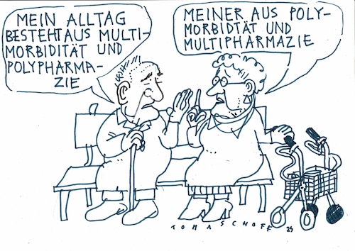 Cartoon: Altersleiden (medium) by Jan Tomaschoff tagged gesundheit,alter,medikamente,gesundheit,alter,medikamente
