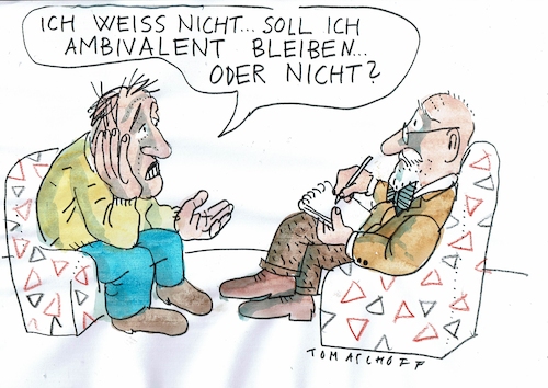 Cartoon: Ambivalenz (medium) by Jan Tomaschoff tagged psyche,unsicherheit,therapie,psyche,unsicherheit,therapie