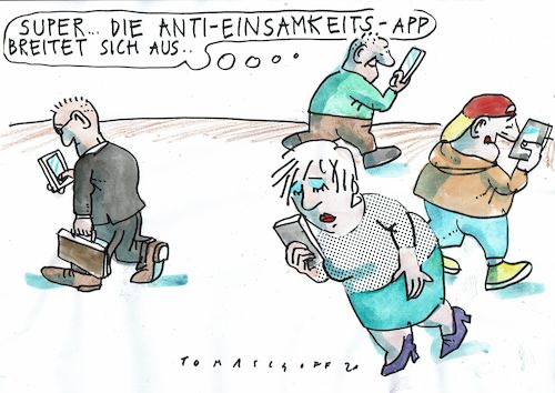 Cartoon: App (medium) by Jan Tomaschoff tagged einsamleit,nähe,einsamleit,nähe