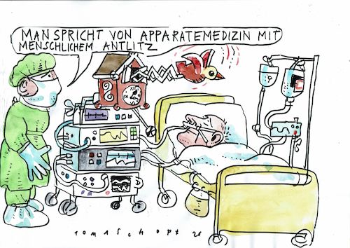 Cartoon: Apparatemedizin (medium) by Jan Tomaschoff tagged corona,intensivstation,apparate,gefühle,corona,intensivstation,apparate,gefühle