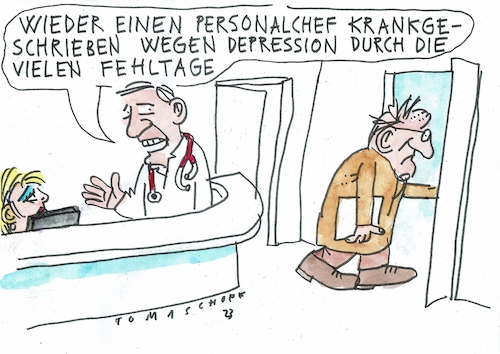 Cartoon: Arbeitsunfähigkeit (medium) by Jan Tomaschoff tagged fachkräftemangel,personalwesen,krankheiten,fachkräftemangel,personalwesen,krankheiten