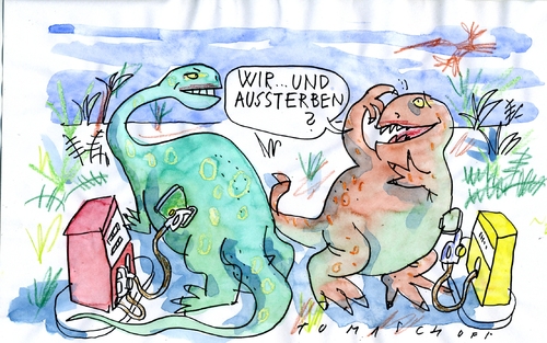 Cartoon: Aussterben (medium) by Jan Tomaschoff tagged ölkonzerne,bp,benzin,öl,energie,atlantik,bohren,bp,golf von mexiko,katastrophe,leck,meer,meere,natur,naturkatastrophe,öl,ölpest,ozean,ressourcen,schwarze pest,umwel,umweltkatastrophe,aussterben,dinosaurier,tiere,golf,von,mexiko,schwarze,pest