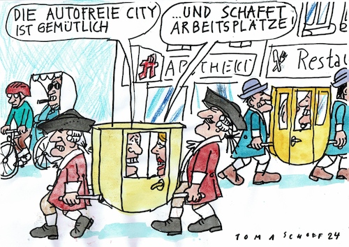 Cartoon: autofrei (medium) by Jan Tomaschoff tagged auto,innenstadt,verkehrswende,auto,innenstadt,verkehrswende