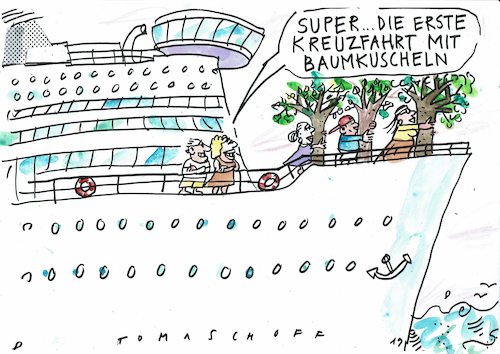 Cartoon: Baumkuscheln (medium) by Jan Tomaschoff tagged umwelt,natur,kreuzfahrt,umwelt,natur,kreuzfahrt