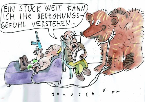 Cartoon: Bedrohung (medium) by Jan Tomaschoff tagged koflikt,russland,putin,koflikt,russland,putin