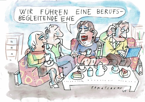 Cartoon: begleitend (medium) by Jan Tomaschoff tagged beruf,stress,privatleben,ehe,beruf,stress,privatleben,ehe