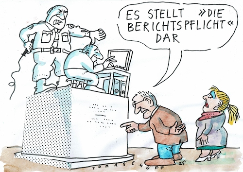 Cartoon: Berichtspflicht (medium) by Jan Tomaschoff tagged berichte,bürokratie,berichte,bürokratie