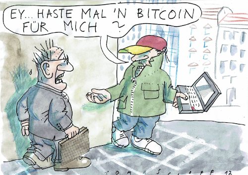 Cartoon: Bitcoin (medium) by Jan Tomaschoff tagged geld,währunf,bitcoin,geld,währunf,bitcoin