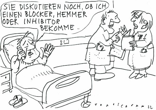 Cartoon: Blocker (medium) by Jan Tomaschoff tagged krankheit,medikamente,blocker,krankheit,medikamente,blocker