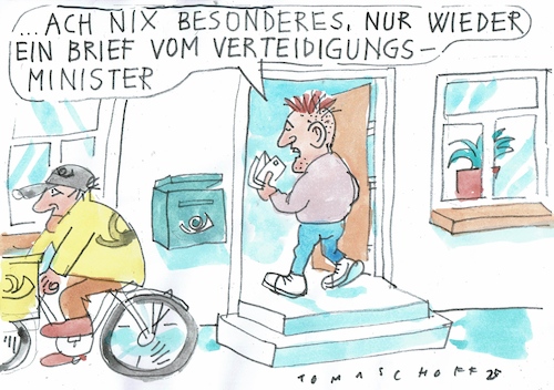 Cartoon: Brief (medium) by Jan Tomaschoff tagged verteidigung,wehrpflicht,pistorius,verteidigung,wehrpflicht,pistorius