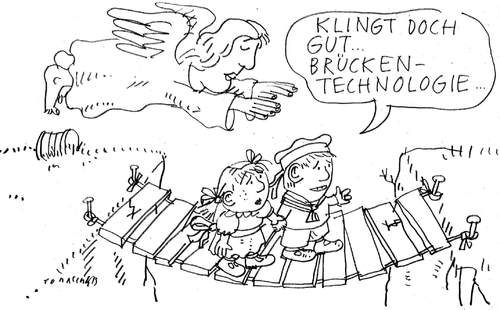 Cartoon: Brücke (medium) by Jan Tomaschoff tagged brückentechnologie,laufzeiten,atomkraftwerke