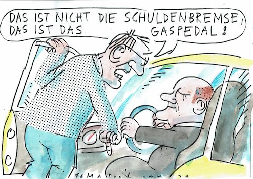 Cartoon: Btremse (medium) by Jan Tomaschoff tagged scholz,schulden,haushalt,scholz,schulden,haushalt