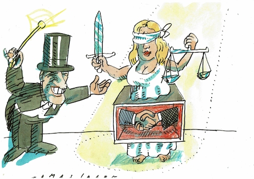 Cartoon: Deal (medium) by Jan Tomaschoff tagged justiz,deal,gerechtigkeit,justiz,deal,gerechtigkeit