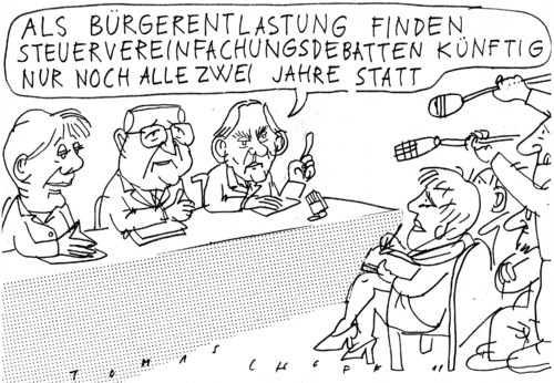 Cartoon: Debatte (medium) by Jan Tomaschoff tagged steuervereinfachung,steuervereinfachung,steuer,debatte