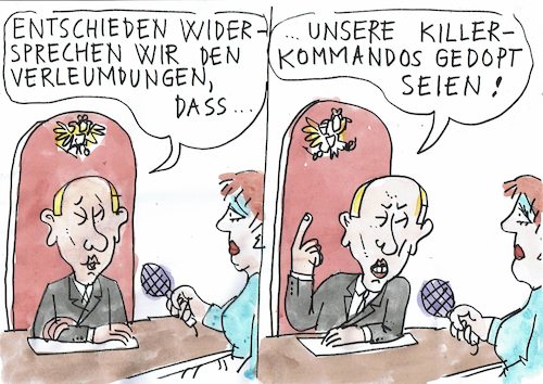 Cartoon: Dementi (medium) by Jan Tomaschoff tagged putin,russland,dopng,geheimdienst,putin,russland,dopng,geheimdienst