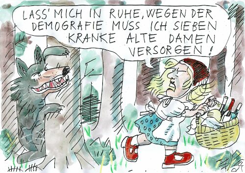 Cartoon: Demografie (medium) by Jan Tomaschoff tagged alter,pflege,demografie,fachkräftemangel,alter,pflege,demografie,fachkräftemangel