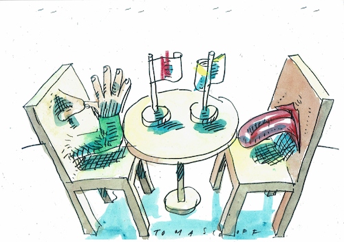 Cartoon: Diplomatie (medium) by Jan Tomaschoff tagged verhandlungen,diplomatie,konflikt,verhandlungen,diplomatie,konflikt