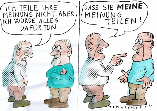 Cartoon: Diskurs (medium) by Jan Tomaschoff tagged diskurs,toleranz,spaltung,diskurs,toleranz,spaltung