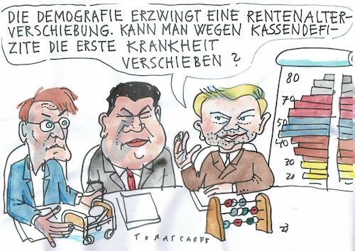Cartoon: erste Krankheit (medium) by Jan Tomaschoff tagged gesundheit,rente,kosten,geld,gesundheit,rente,kosten,geld