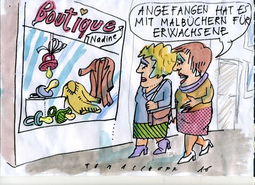 Cartoon: Erwachsenenmalbücher (medium) by Jan Tomaschoff tagged kinder,erwachsene,kinder,erwachsene