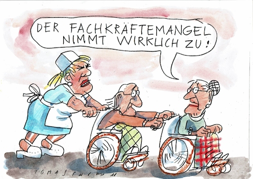 Cartoon: Fachkräfte (medium) by Jan Tomaschoff tagged fachkräftemangel,gesundheitswesen,fachkräftemangel,gesundheitswesen