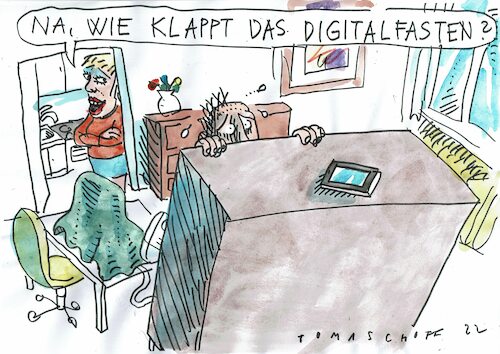 Cartoon: Fasten (medium) by Jan Tomaschoff tagged internet,digitalisierung,fasten,internet,digitalisierung,fasten