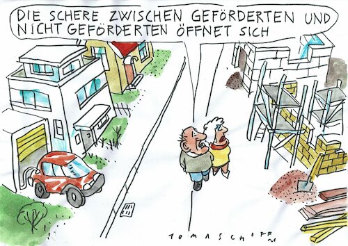 Cartoon: Förderung (medium) by Jan Tomaschoff tagged bauen,ökologie,kfw,förderung,bauen,ökologie,kfw,förderung