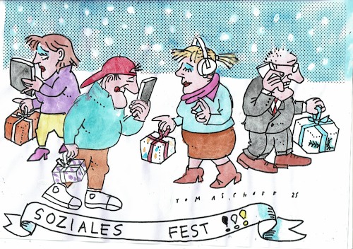 Cartoon: frohes Fest (medium) by Jan Tomaschoff tagged weihnachten,einsamkeit,kommunkation,medien,weihnachten,einsamkeit,kommunkation,medien
