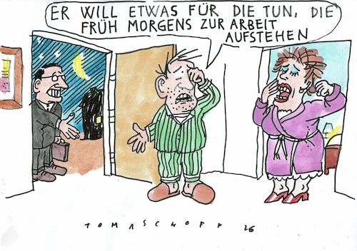 Cartoon: früh (medium) by Jan Tomaschoff tagged politiker,berufstätige,mittelstand,politiker,berufstätige,mittelstand
