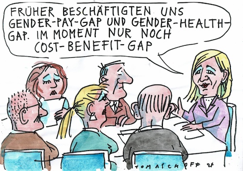 Cartoon: Gap (medium) by Jan Tomaschoff tagged warken,gesundheit,kosten,gender,warken,gesundheit,kosten,gender