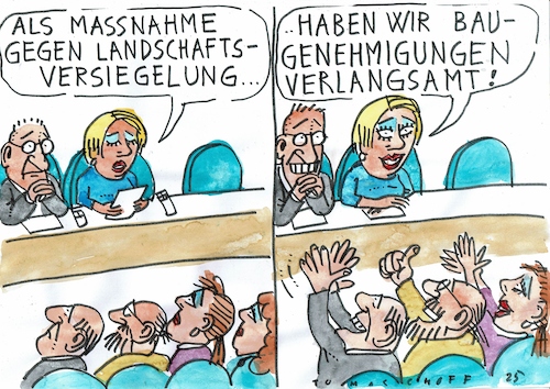 Cartoon: Genehmigung (medium) by Jan Tomaschoff tagged lndschaftsversiegelung,bürokratie,baugenehmigung,lndschaftsversiegelung,bürokratie,baugenehmigung