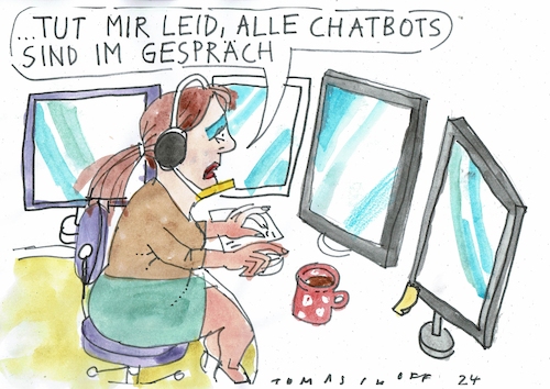 Cartoon: Gespräch (medium) by Jan Tomaschoff tagged kommunikation,callcenter,ki,chatbot,kommunikation,callcenter,ki,chatbot