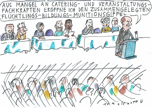 Cartoon: Gipfel (medium) by Jan Tomaschoff tagged gipfel,fachkräfte,migration,bildung,munition,gipfel,fachkräfte,migration,bildung,munition