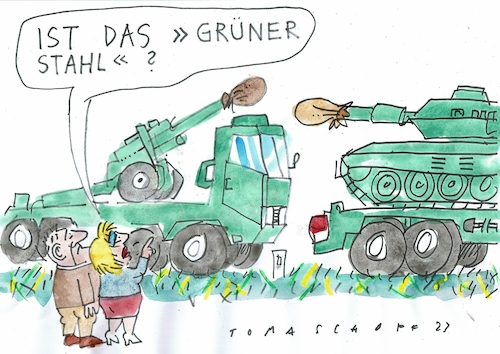 Cartoon: grüner Stahl (medium) by Jan Tomaschoff tagged rüstung,militär,umwelt,stahl,energie,rüstung,militär,umwelt,stahl,energie
