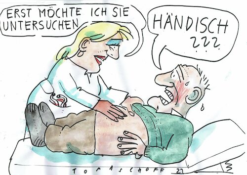 Cartoon: händisch (medium) by Jan Tomaschoff tagged ärztin,patient,ärztin,patient